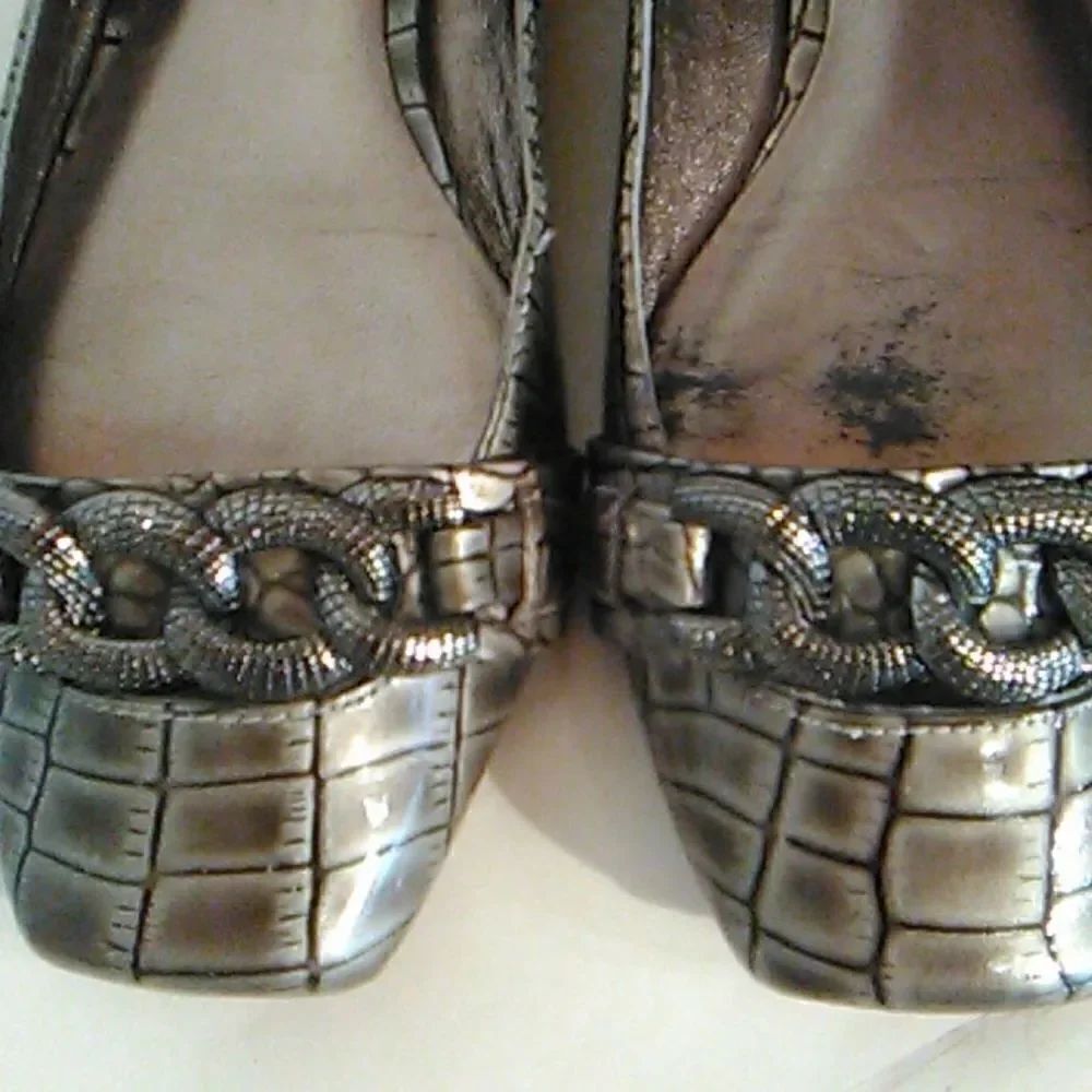 Saks Fifth Avenue Pewter Reptile Embossed Flats - Picture 12 of 14